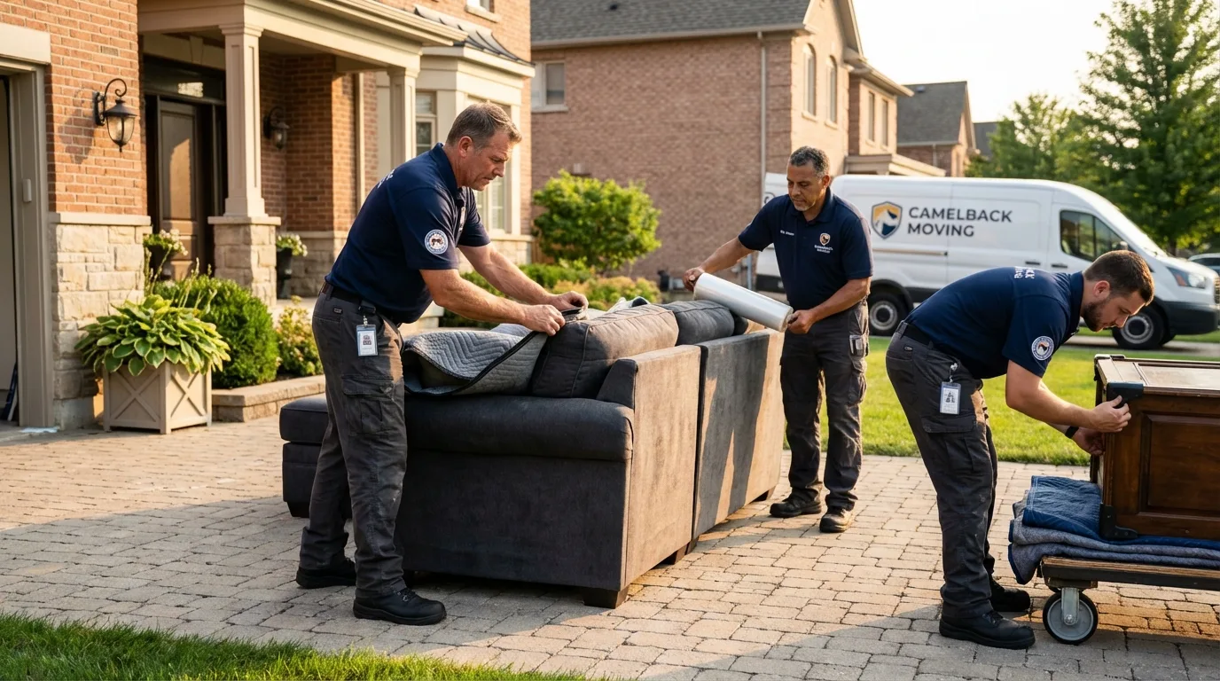 Large estate moving crew wrapping furniture in Albany, IN